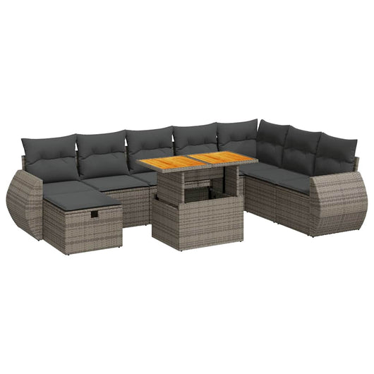 vidaXL Set Divano da Giardino 9pz con Cuscini Grigio Polyrattan Acacia