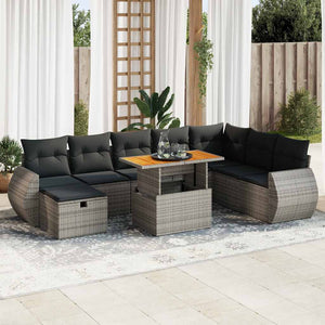 vidaXL Set Divano da Giardino 9pz con Cuscini Grigio Polyrattan Acacia