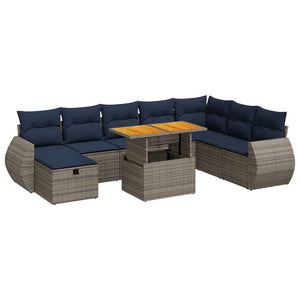 vidaXL Set Divani da Giardino 9 pz con Cuscini Grigio Polyrattan Acacia