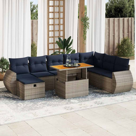 vidaXL Set Divani da Giardino 9 pz con Cuscini Grigio Polyrattan Acacia