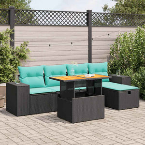 Set Divano Giardino 6 pz con Cuscini Marrone Polyrattan Acacia 3328079