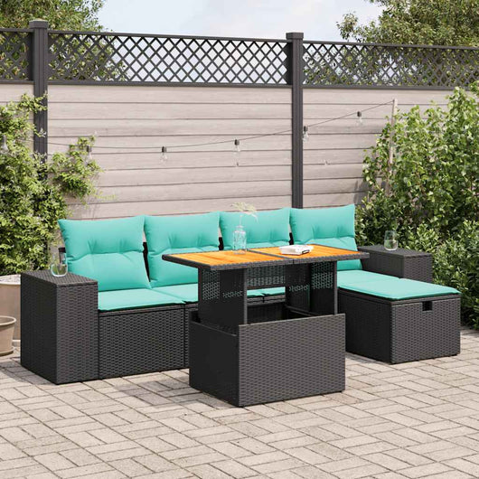 Set Divano Giardino 6 pz con Cuscini Marrone Polyrattan Acacia 3328079