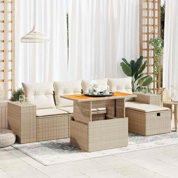 Set Divano da Giardino 6 pz con Cuscini Beige Polyrattan Acacia 3328080