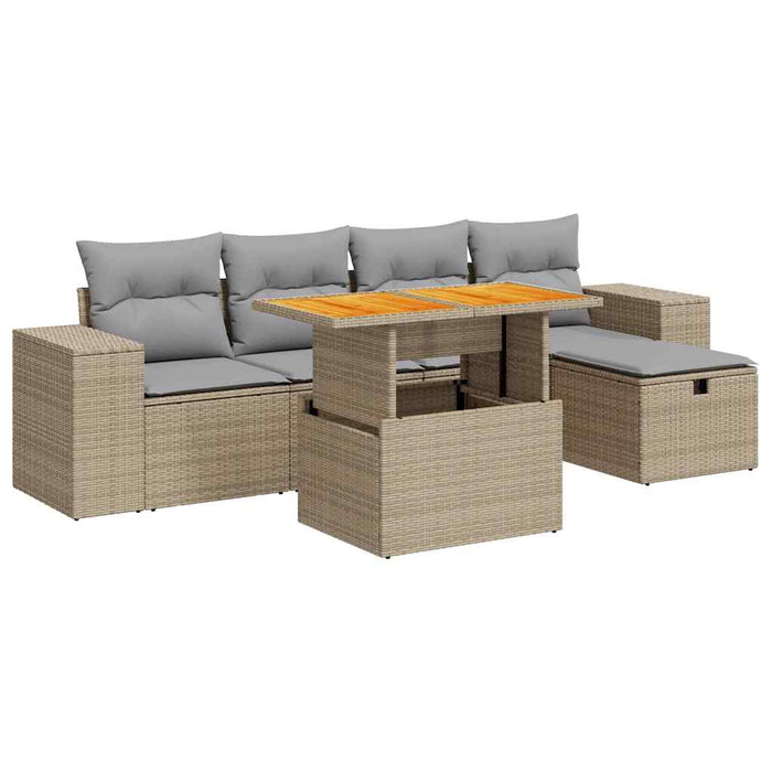 vidaXL Set Divano da Giardino 6 pz con Cuscini Beige Polyrattan Acacia