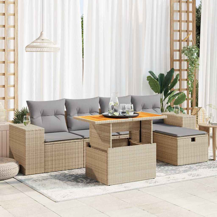 vidaXL Set Divano da Giardino 6 pz con Cuscini Beige Polyrattan Acacia