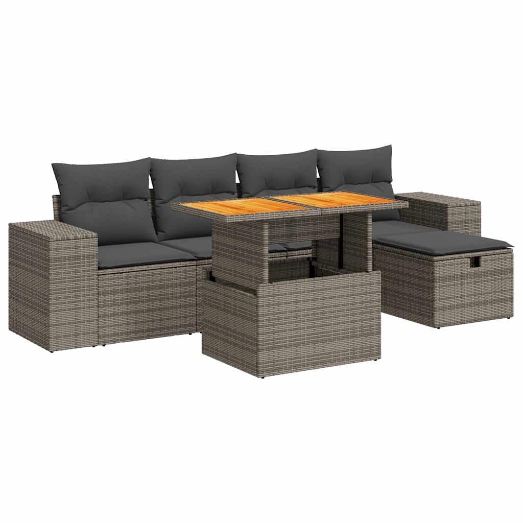 vidaXL Set Divano da Giardino 6pz con Cuscini Grigio Polyrattan Acacia
