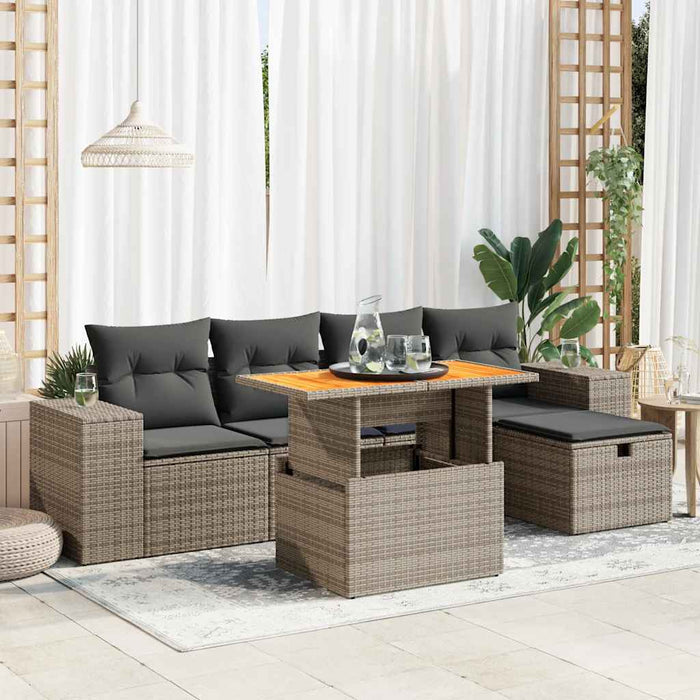 vidaXL Set Divano da Giardino 6pz con Cuscini Grigio Polyrattan Acacia