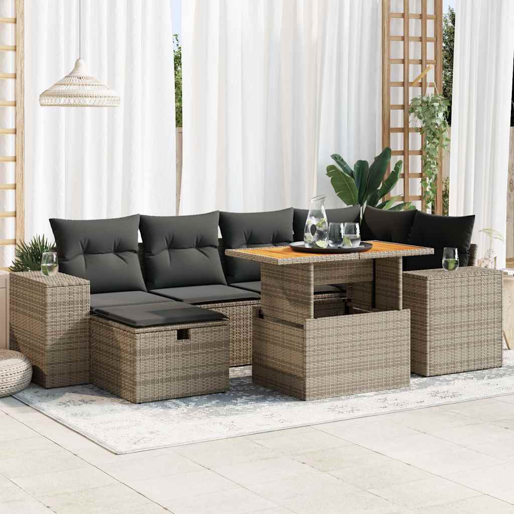 vidaXL Set Divano da Giardino 8pz con Cuscini Grigio Polyrattan Acacia