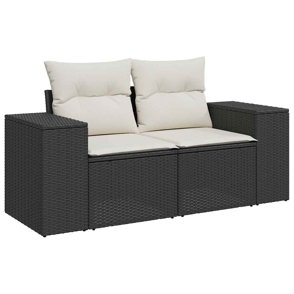 Set Divani da Giardino 5 pz con Cuscini Nero Polyrattan Acacia