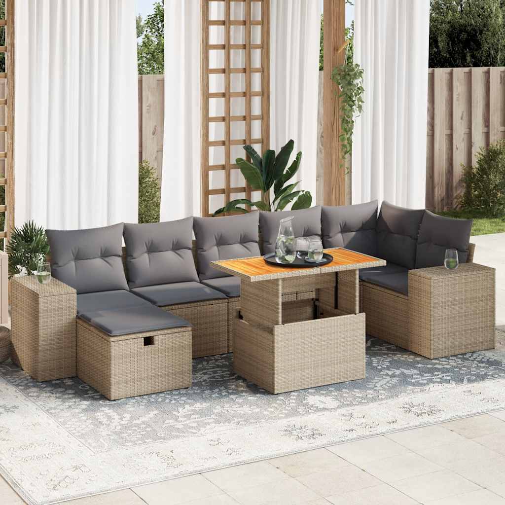 Set Divano da Giardino 5 pz con Cuscini Beige Polyrattan Acacia 3328095