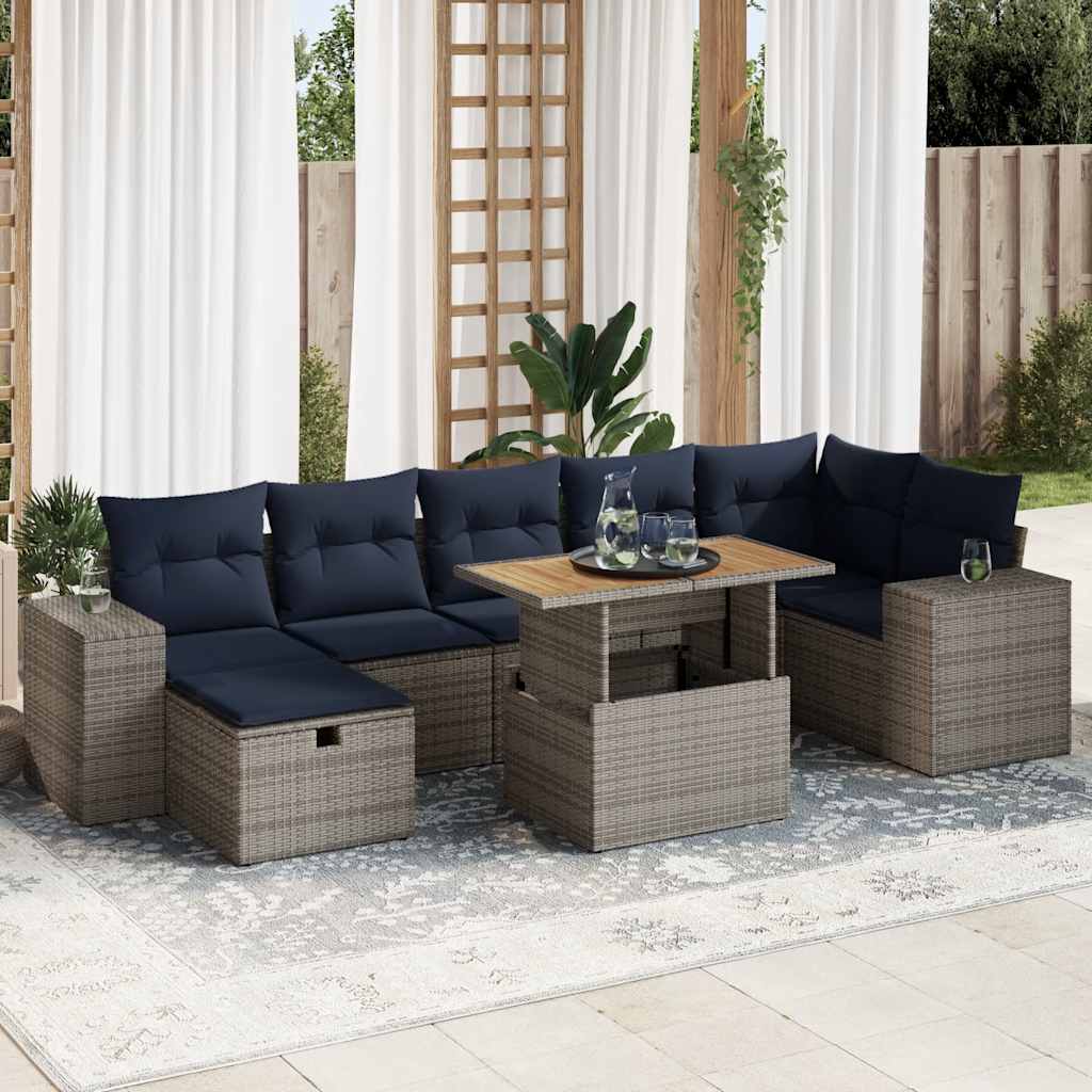 vidaXL Set Divani Giardino 8 pz con Cuscini Marrone Polyrattan Acacia