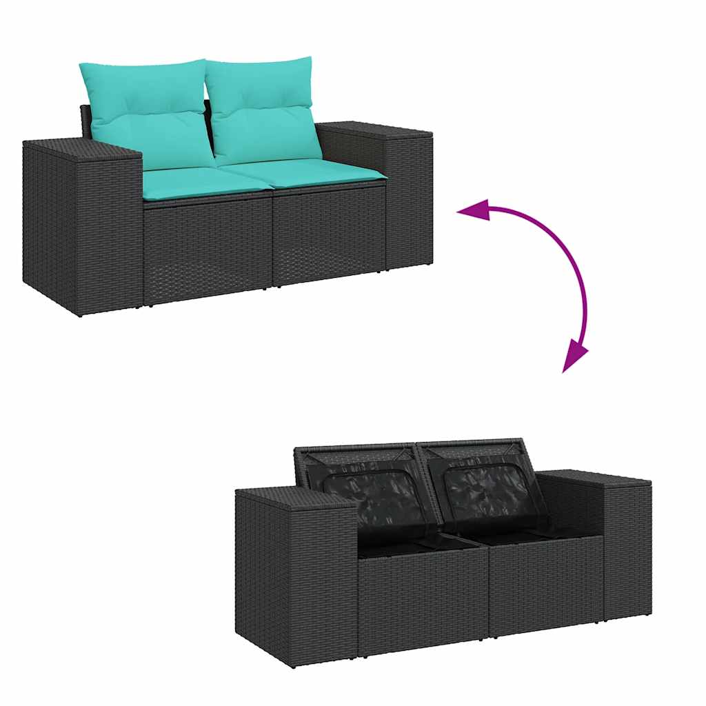 Set Divani da Giardino 9 pz con Cuscini Nero Polyrattan Acacia 3328100