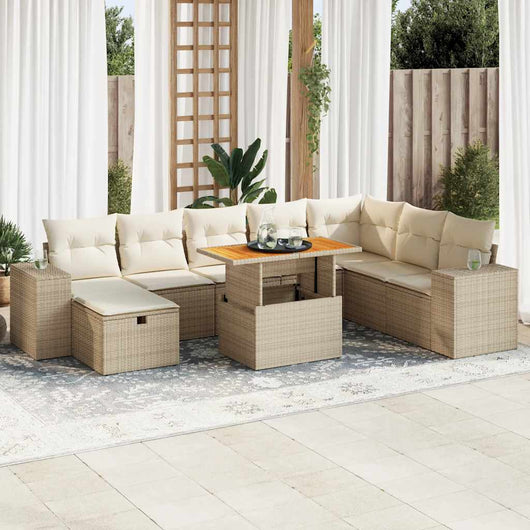 Set Divano da Giardino 9 pz con Cuscini Beige Polyrattan Acacia 3328101