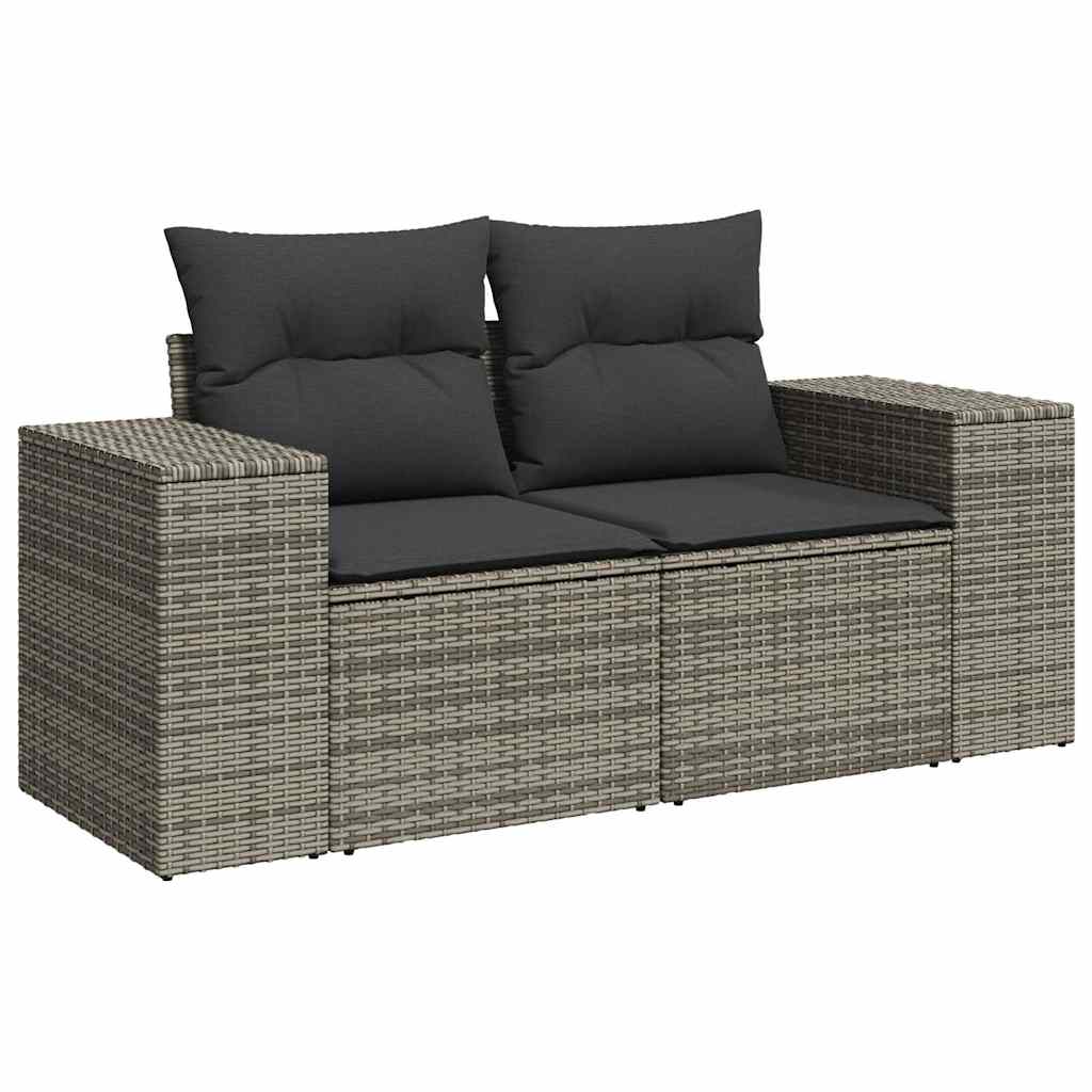 Set Divano da Giardino 9pz con Cuscini Grigio Polyrattan Acacia