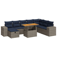 vidaXL Set Divano da Giardino 9pz con Cuscini Grigio Polyrattan Acacia