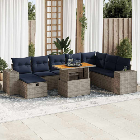 vidaXL Set Divano da Giardino 9pz con Cuscini Grigio Polyrattan Acacia