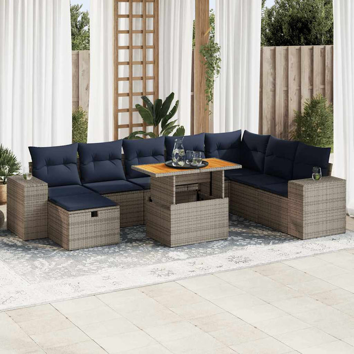 vidaXL Set Divano da Giardino 9pz con Cuscini Grigio Polyrattan Acacia