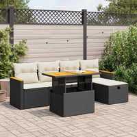 vidaXL Set Divano da Giardino 6 pz con Cuscini Nero in Polyrattan