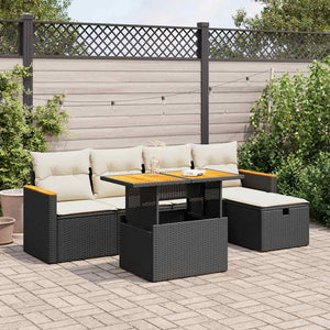vidaXL Set Divano da Giardino 6 pz con Cuscini Nero in Polyrattan