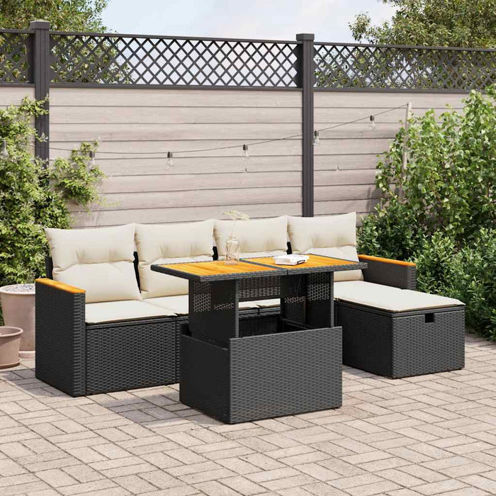 vidaXL Set Divano da Giardino 6 pz con Cuscini Nero in Polyrattan