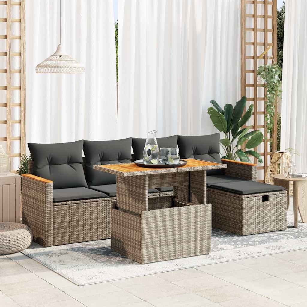 vidaXL Set Divano da Giardino 6 pz con Cuscini Grigio in Polyrattan
