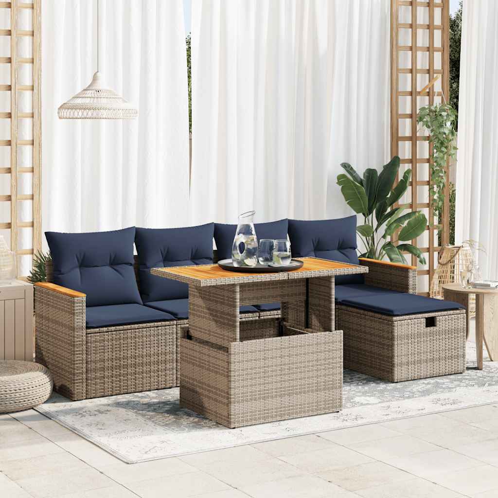 vidaXL Set Divano da Giardino 6pz con Cuscini Grigio Polyrattan Acacia