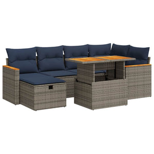 vidaXL Set Divani da Giardino con Cuscini 7pz Grigio Polyrattan Acacia