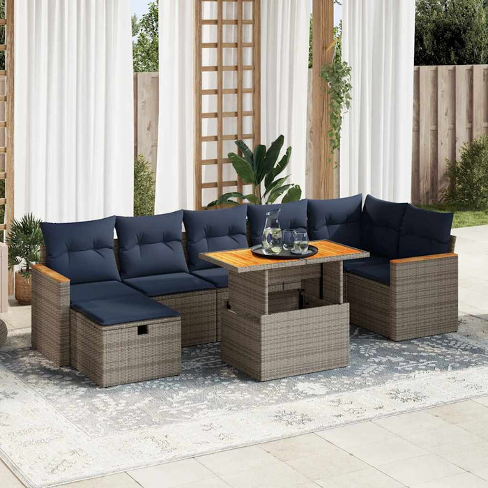 vidaXL Set Divani Giardino 8 pz con Cuscini Grigio Polyrattan Acacia