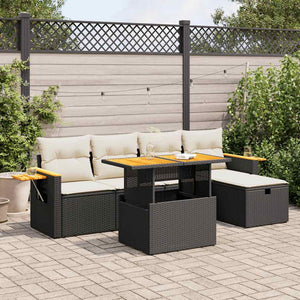 vidaXL Set Divano da Giardino 6 pz con Cuscini Nero in Polyrattan