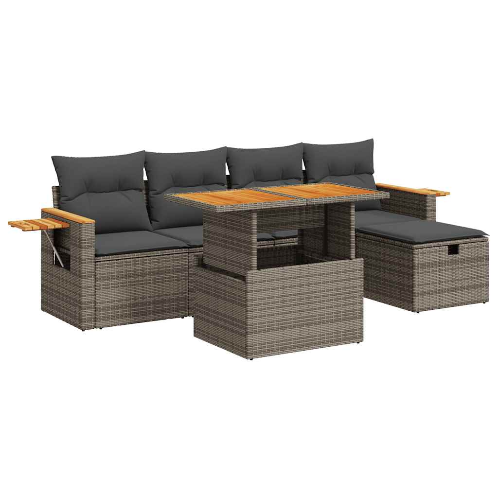 vidaXL Set Divano da Giardino 6 pz con Cuscini Grigio in Polyrattan