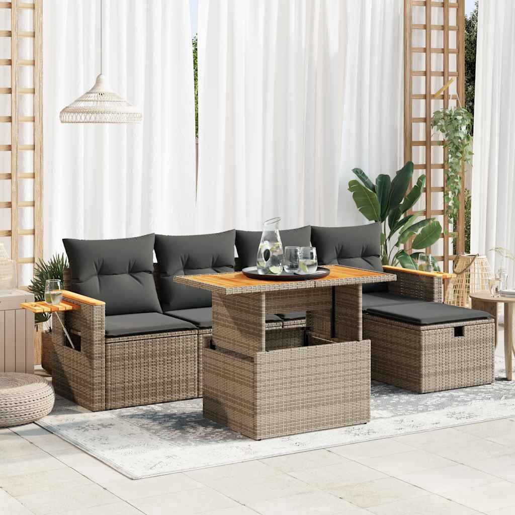 vidaXL Set Divano da Giardino 6 pz con Cuscini Grigio in Polyrattan