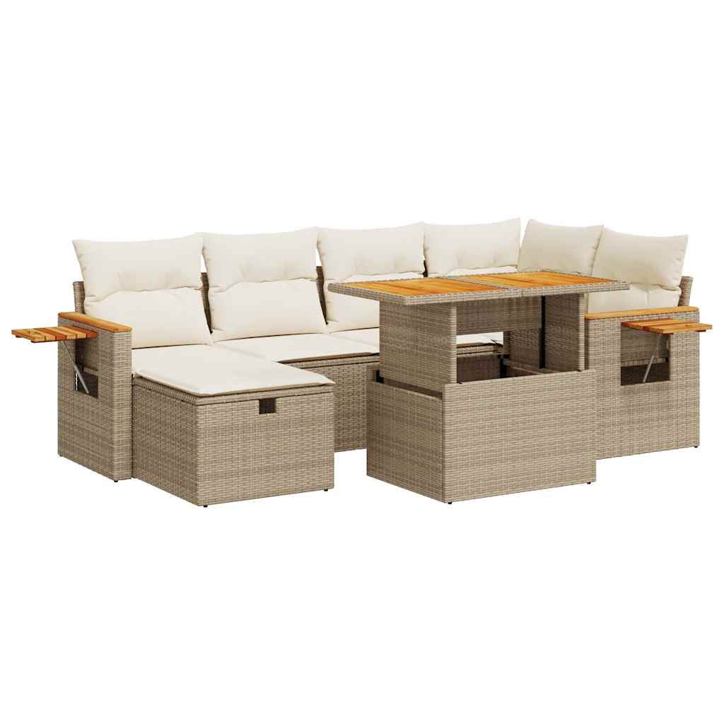 Set Divano da Giardino 8 pz con Cuscini Beige in Polyrattan