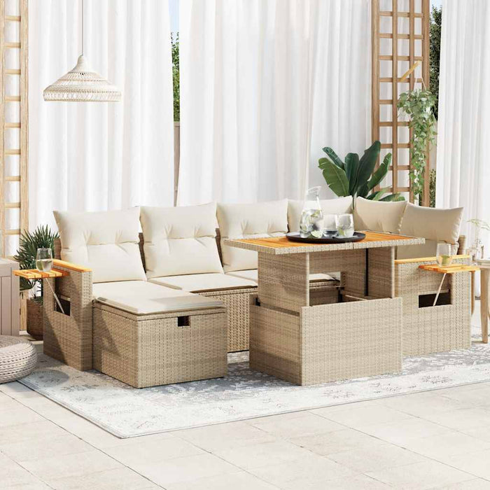 Set Divano da Giardino 8 pz con Cuscini Beige in Polyrattan