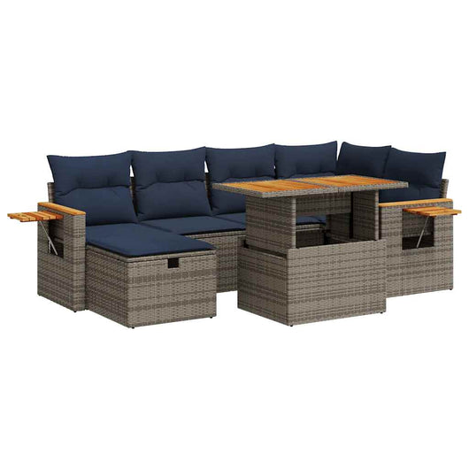 vidaXL Set Divani da Giardino con Cuscini 7pz Grigio Polyrattan Acacia