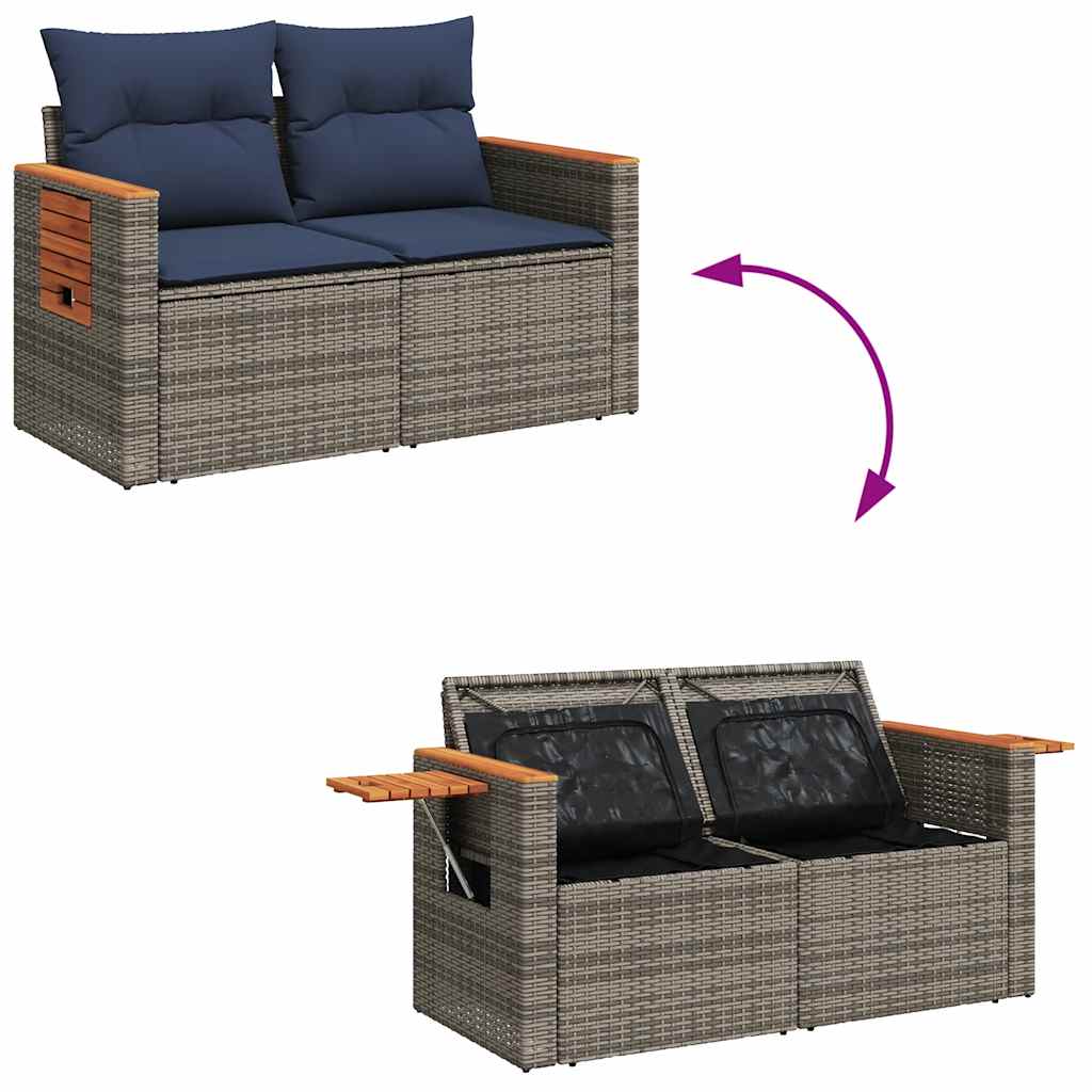 vidaXL Set Divani Giardino 8 pz con Cuscini Grigio Polyrattan Acacia