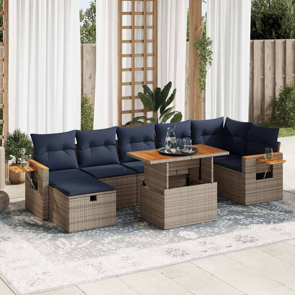 vidaXL Set Divani Giardino 8 pz con Cuscini Grigio Polyrattan Acacia
