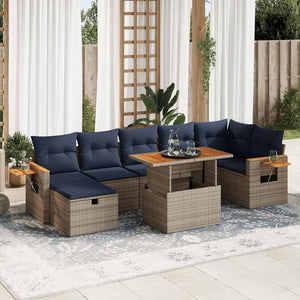 vidaXL Set Divani Giardino 8 pz con Cuscini Grigio Polyrattan Acacia
