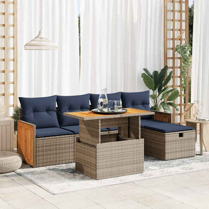vidaXL Set Divano da Giardino 6pz con Cuscini Grigio Polyrattan Acacia
