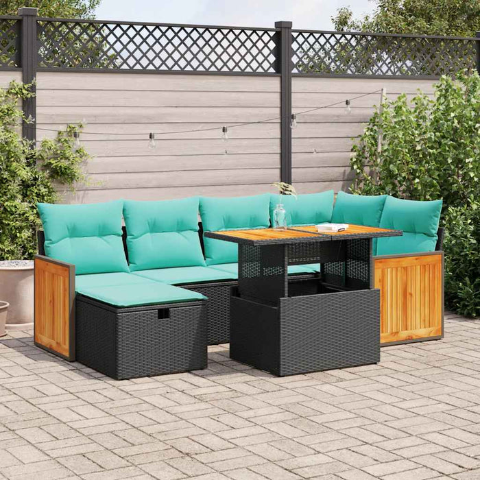 Set Divani Giardino 7 pz con Cuscini Marrone Polyrattan Acacia 3328156