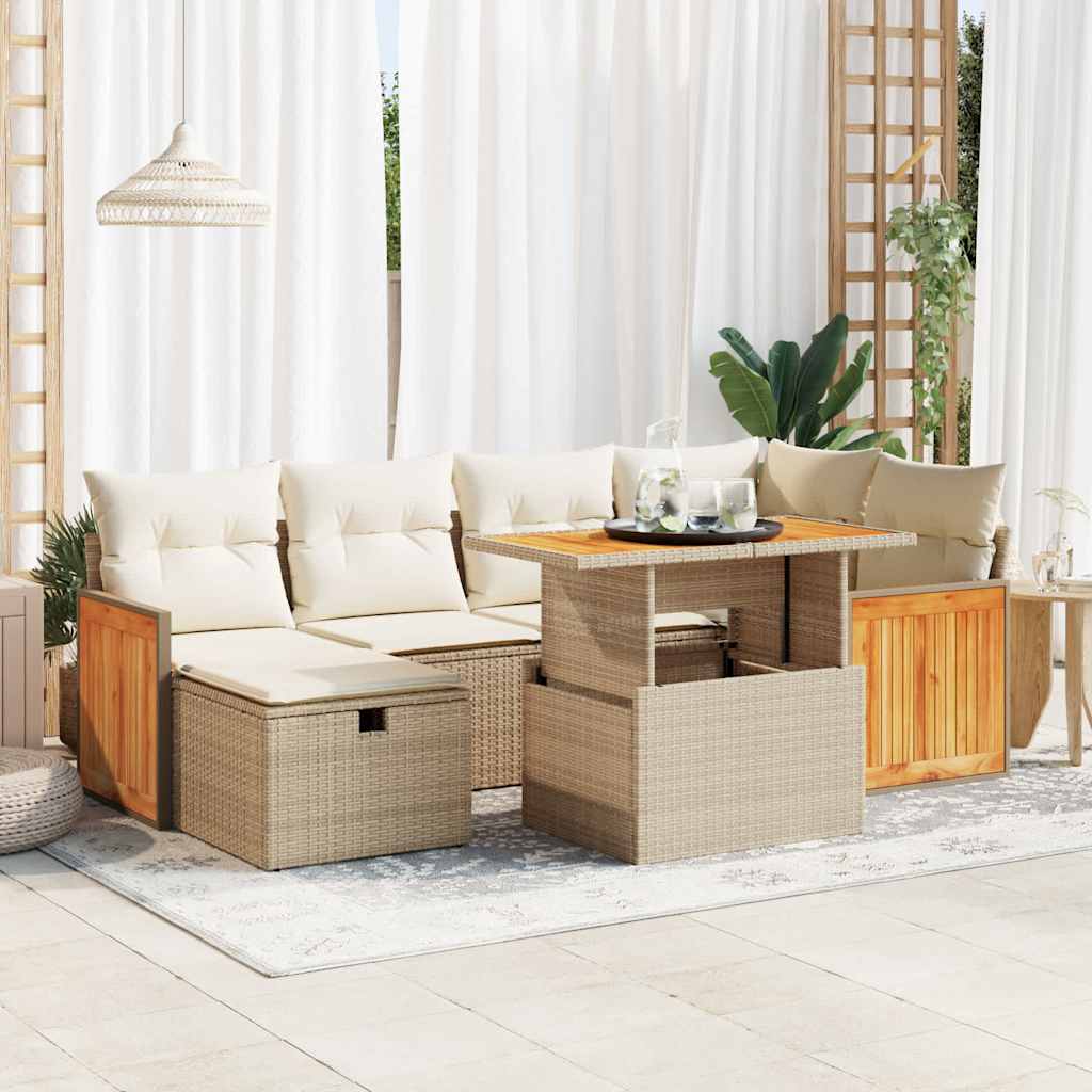 Set Divano da Giardino 8 pz con Cuscini Beige in Polyrattan