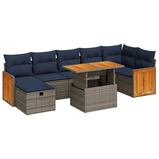 vidaXL Set Divani Giardino 8 pz con Cuscini Grigio Polyrattan Acacia