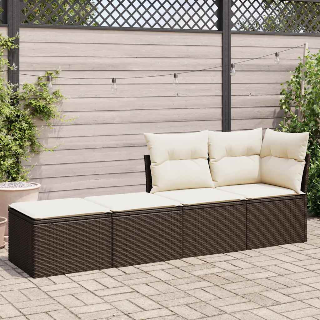 Set Divano Giardino 4 pz con Cuscini-Sofa da Giardino-Divanetto da esterno Marrone Polyrattan Acacia 834457
