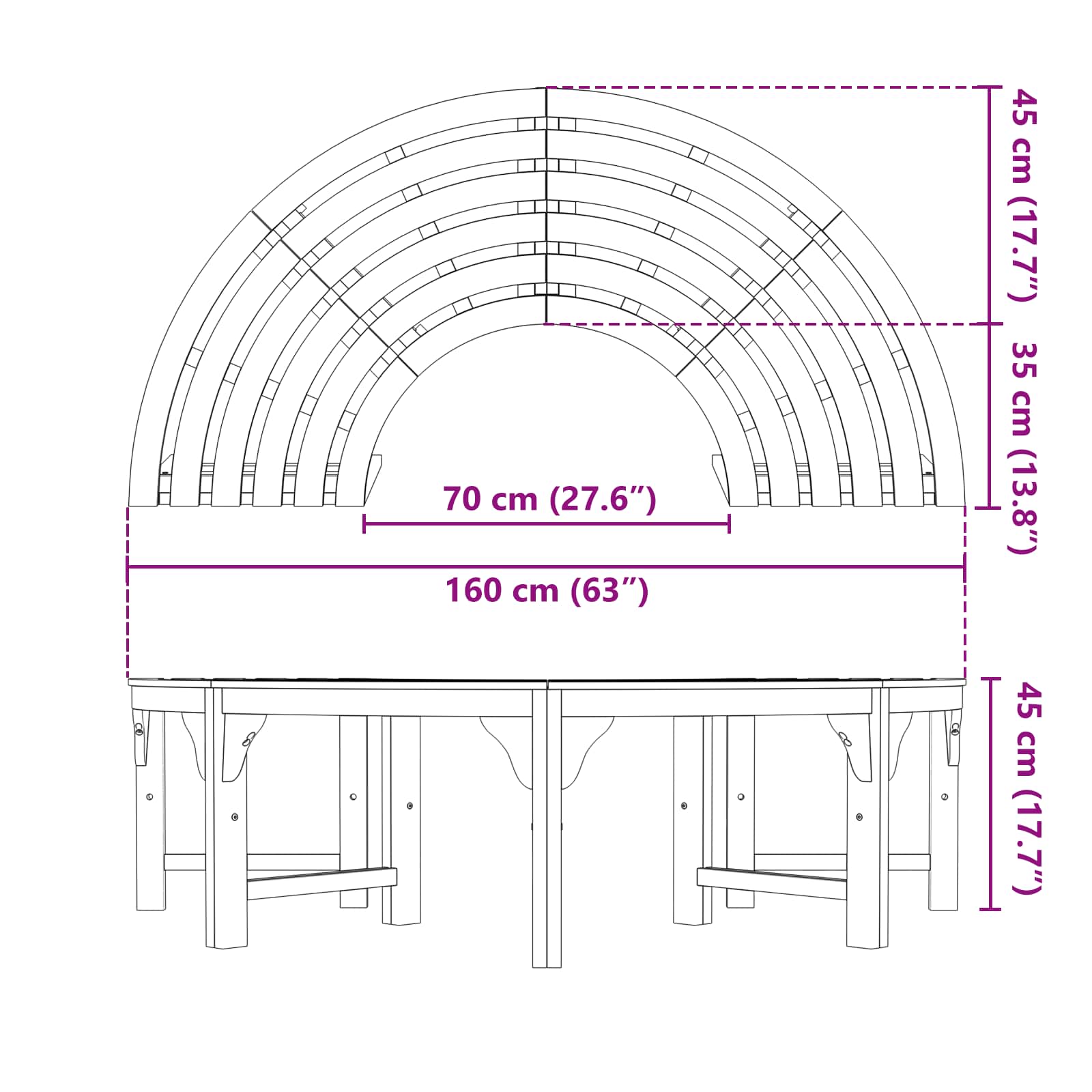 Panchina per Alberi Marrone 160 x 160 x 45cm 4108060