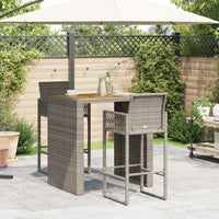 Set Bar da Giardino 3pz senza Cuscini Grigio Polyrattan Acacia