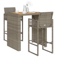Set Bar da Giardino 3pz senza Cuscini Grigio Polyrattan Acacia