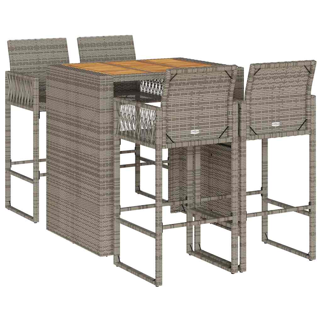 vidaXL Set Bar da Giardino 5pz senza Cuscini Nero in Polyrattan Acacia