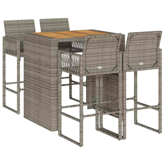 vidaXL Set Bar da Giardino 5pz senza Cuscini Nero in Polyrattan Acacia