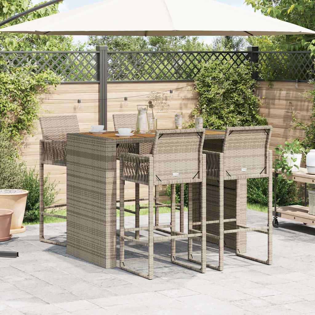Set Bar da Giardino 5pz senza Cuscini Nero in Polyrattan Acacia 3328890
