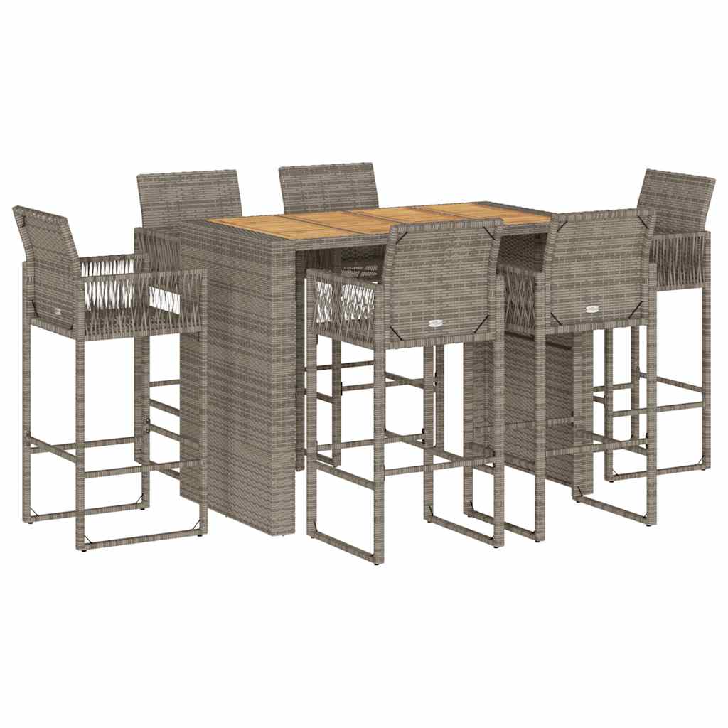 vidaXL Set Bar da Giardino 7pz senza Cuscini Grigio Polyrattan Acacia