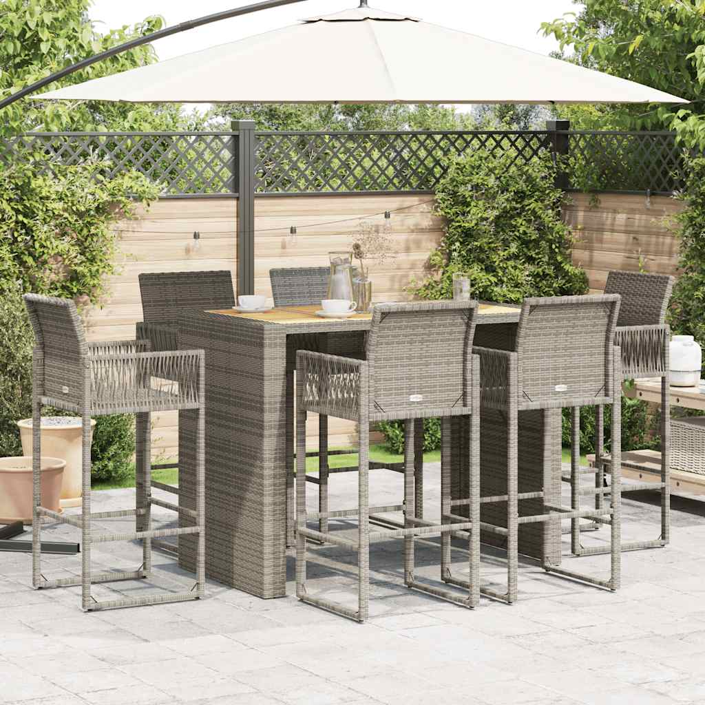 Set Bar da Giardino 7pz senza Cuscini Grigio Polyrattan Acacia 3328894